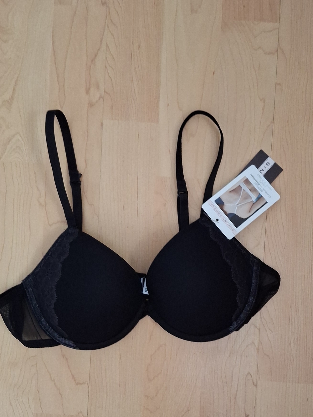 NWT Simone Perele Trocadero Underwire Black Padded Bra Size 36A